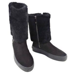 ALBERTO CICCIOLI 🇮🇹 WOMEN'S BLACK SOFT SUEDE FLAT WINTER BOOTS
